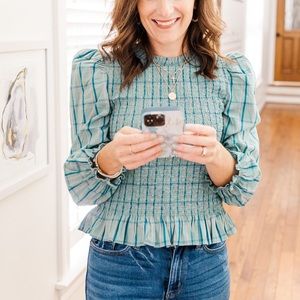 Wonder Nation Girls Smocked Plaid Woven Top Blouse Medium 7/8 Large 10/12